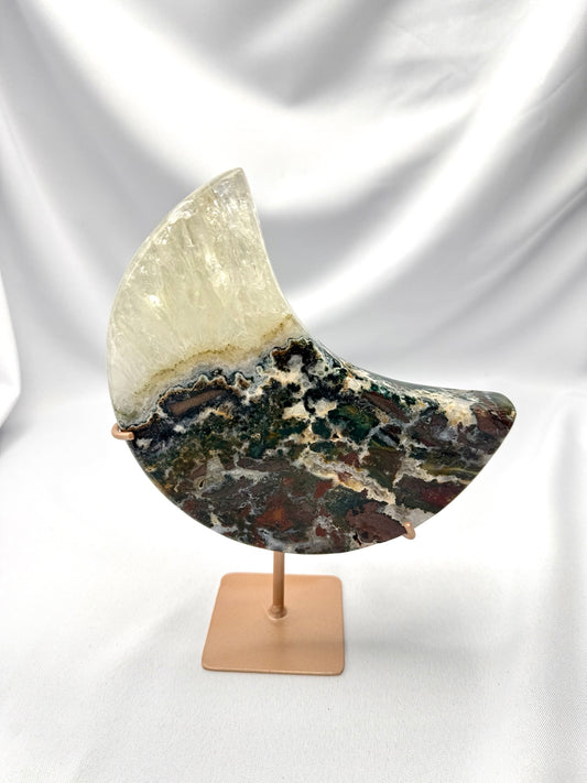 Agate, Jasper & Quartz Moon on Stand