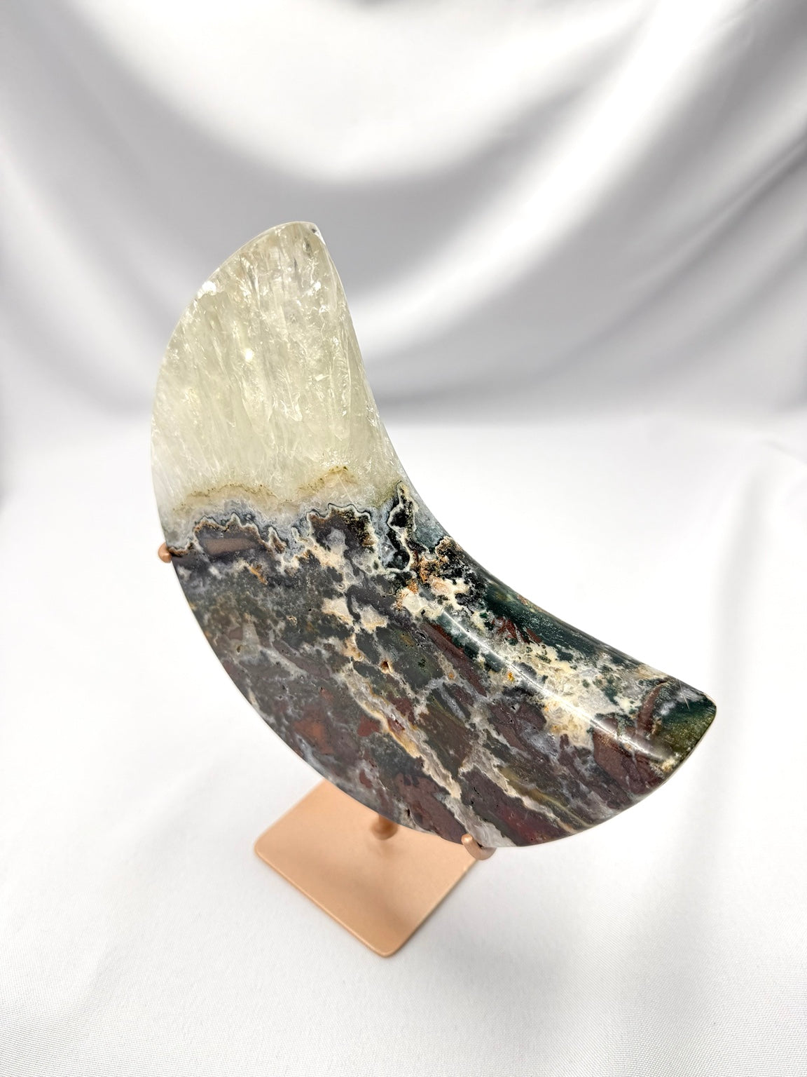 Agate, Jasper & Quartz Moon on Stand