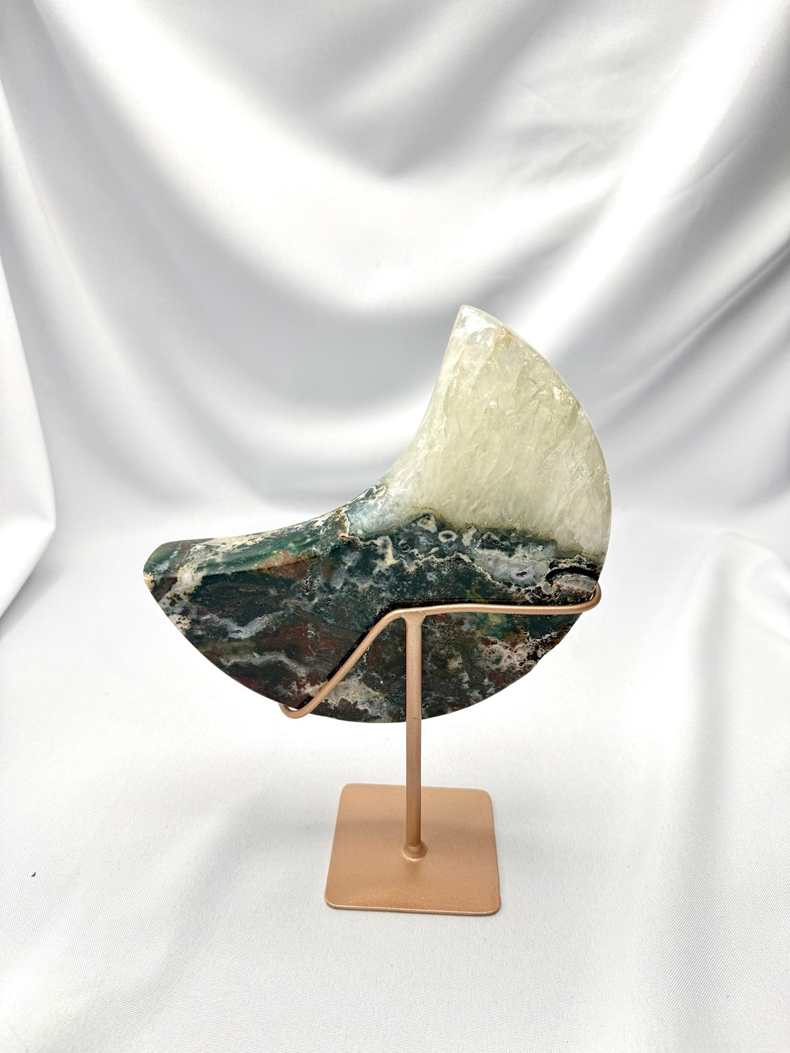 Agate, Jasper & Quartz Moon on Stand
