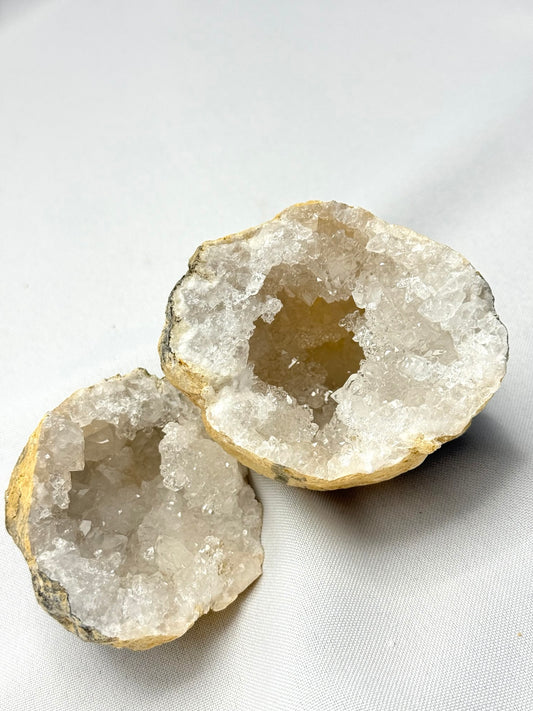 Natural Geode Quartz Pair – Sparkling Crystal Caves